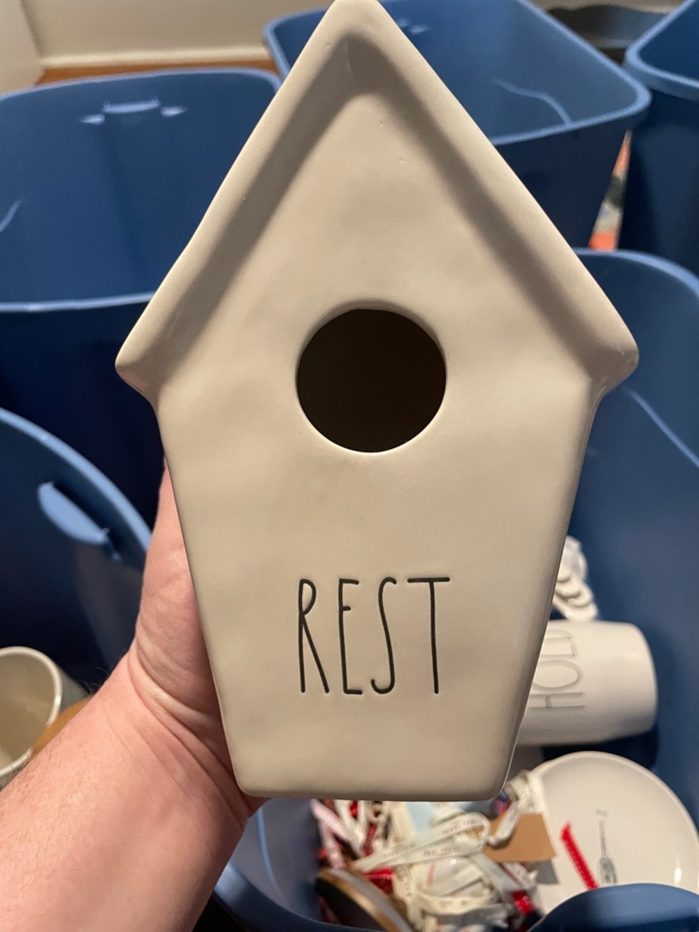 *Rae Dunn Cream Ceramic 'REST' Birdhouse Décor